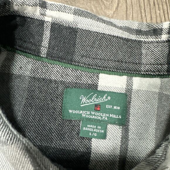 Woolrich Flannel Shirt Mens Large Black White Long Sleeved Button Up - Picture 5 of 6